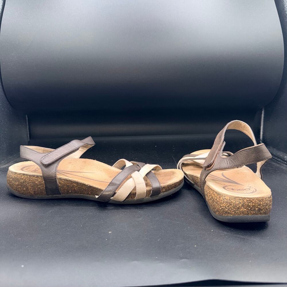 ABEO BioSystem Women’s 9.5 Brown Beige Leather Comfort Wedge Sandals